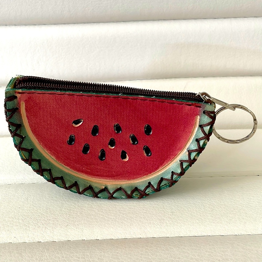 Watermelon coin purse keychain, “I Love Hawaii” on bottom.
